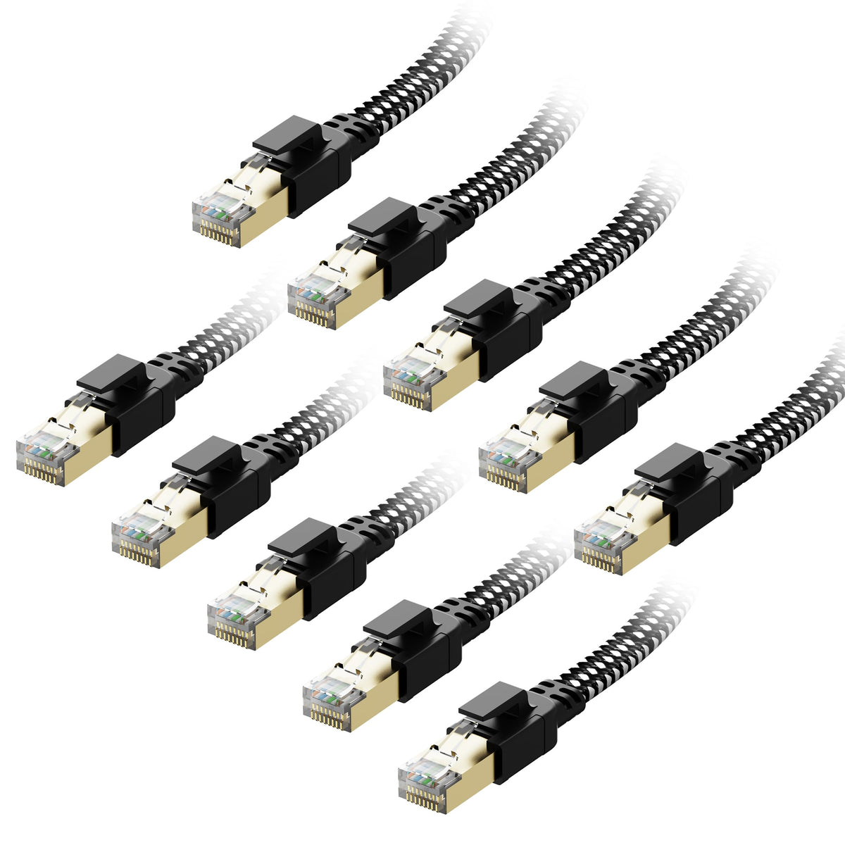 Orbram Cat 8 Ethernet Cable 10Ft 10-Pack, Nylon Braided High Speed Heavy Duty Network Lan Patch Cord, 40Gbps 2000Mhz Rj45 Flat I