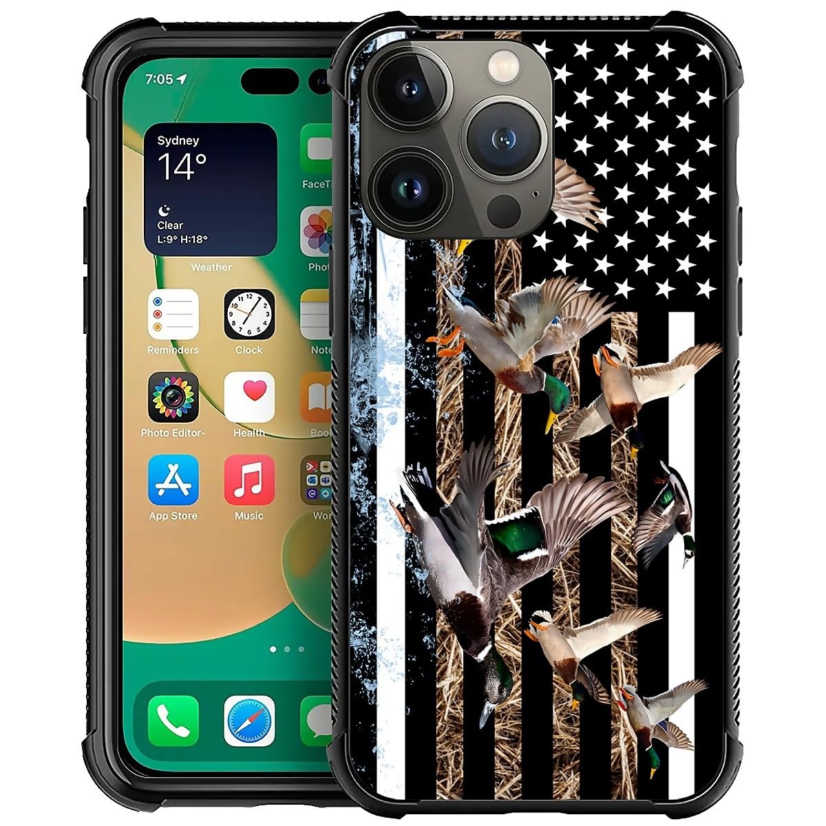 Deaorew For Iphone 15 Pro Case | Classic Slim Cover Design | Ducks Hunting American Flag