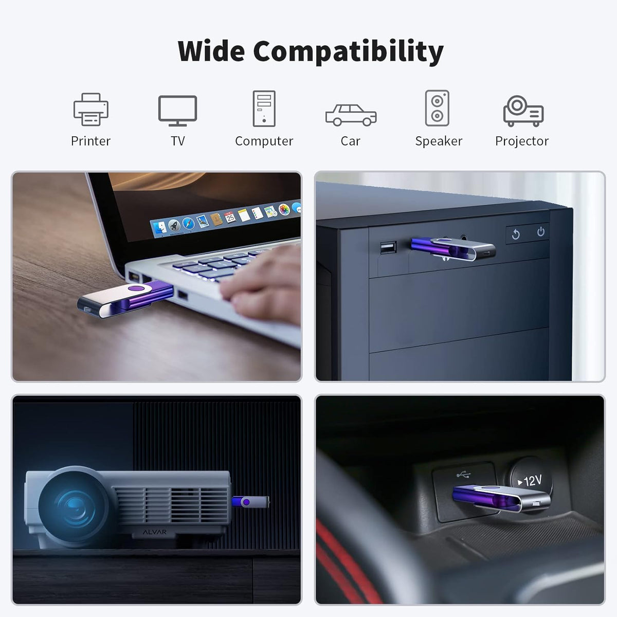 ABLAZE 64GB Flash Drive 2 Pack, USB 2.0 Thumb Drives with Lanyards Swivel USB Memory Stick 64GB(Green and Purple