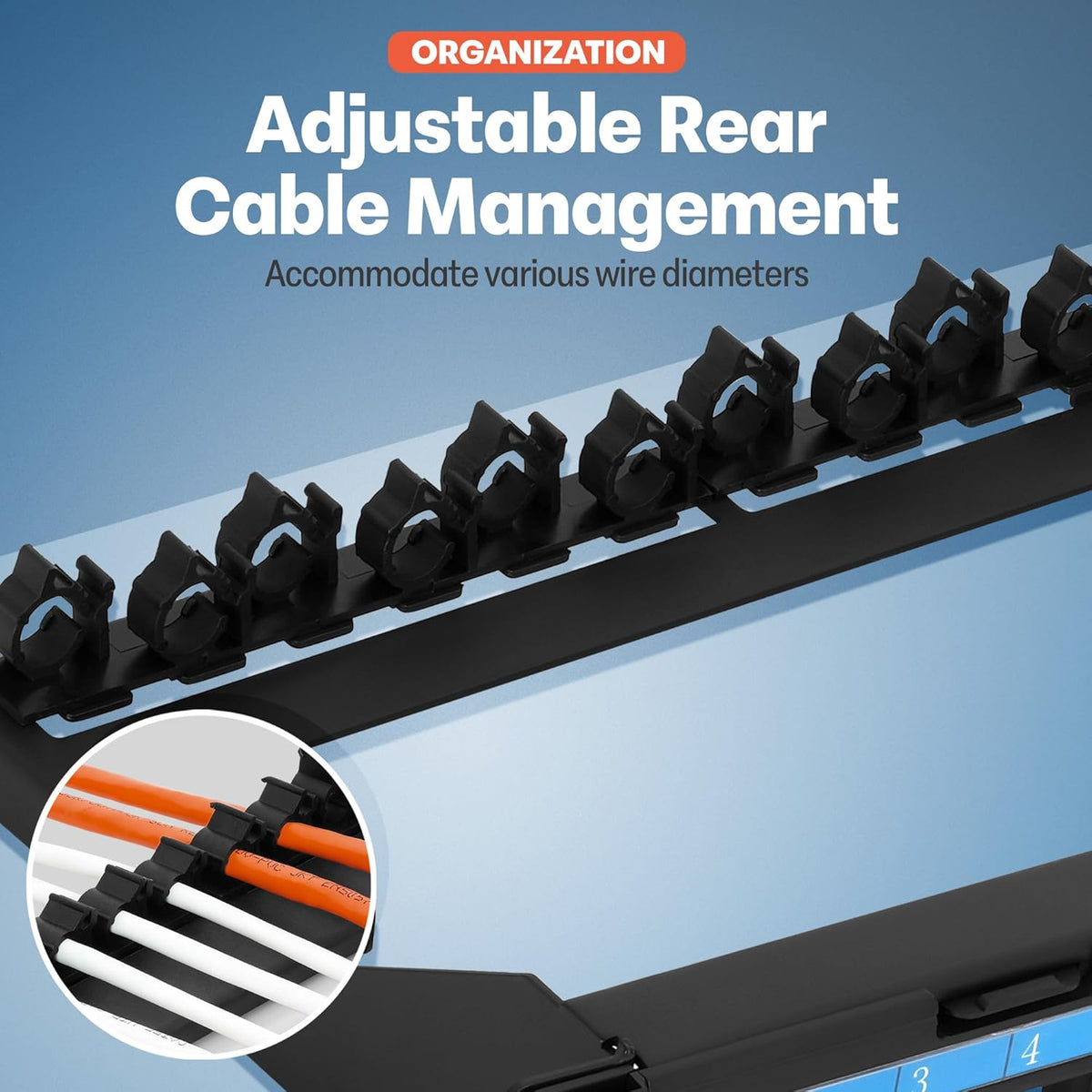 Everest 24 Port Keystone Patch Panel (2-Pack) - Removable 6-Port Panels - Use with Slim Profile Keystones ONLY (Wider Jacks May not fit Side by Side) - with Adjustable Rear Cable Management Bar