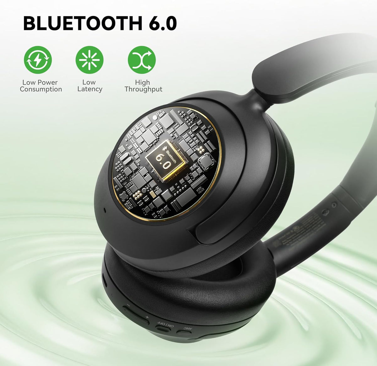 OneOdio Focus A6 Hybrid Active Noise Cancelling Headphones, 75H Playtime, LDAC Hi-Res Lossless Audio, Bluetooth 6.0, Dual Mic ENC Call, Support Wired ANC via USB-C, Wireless Over Ear Headphones