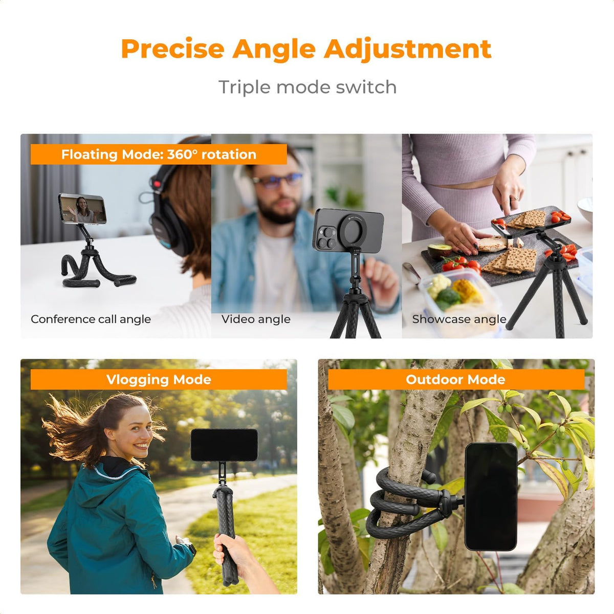 K&F Concept Flexible Tripod, Magnetic Flexible Phone Stand with Wireless Remote, Mini Vlogging Tripod for Magsafe iPhone 16 Pro Max/15/14/13/12 All Phones and Actions Camera.