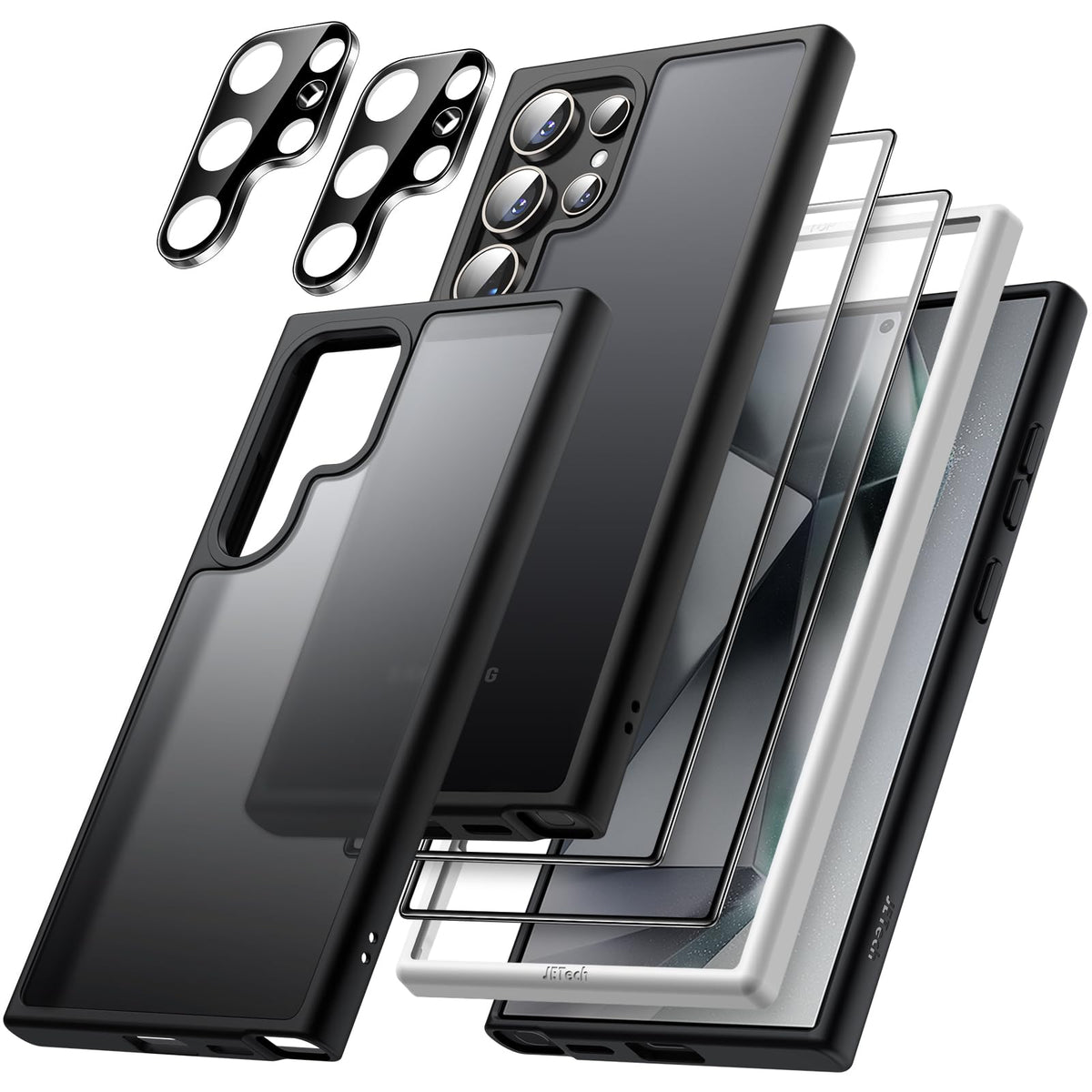 Jetech 5 In 1 Matte Case For Samsung Galaxy S24 Ultra 5G With 2-Pack Screen Protector And Camera Lens Protector, Translucent Bac
