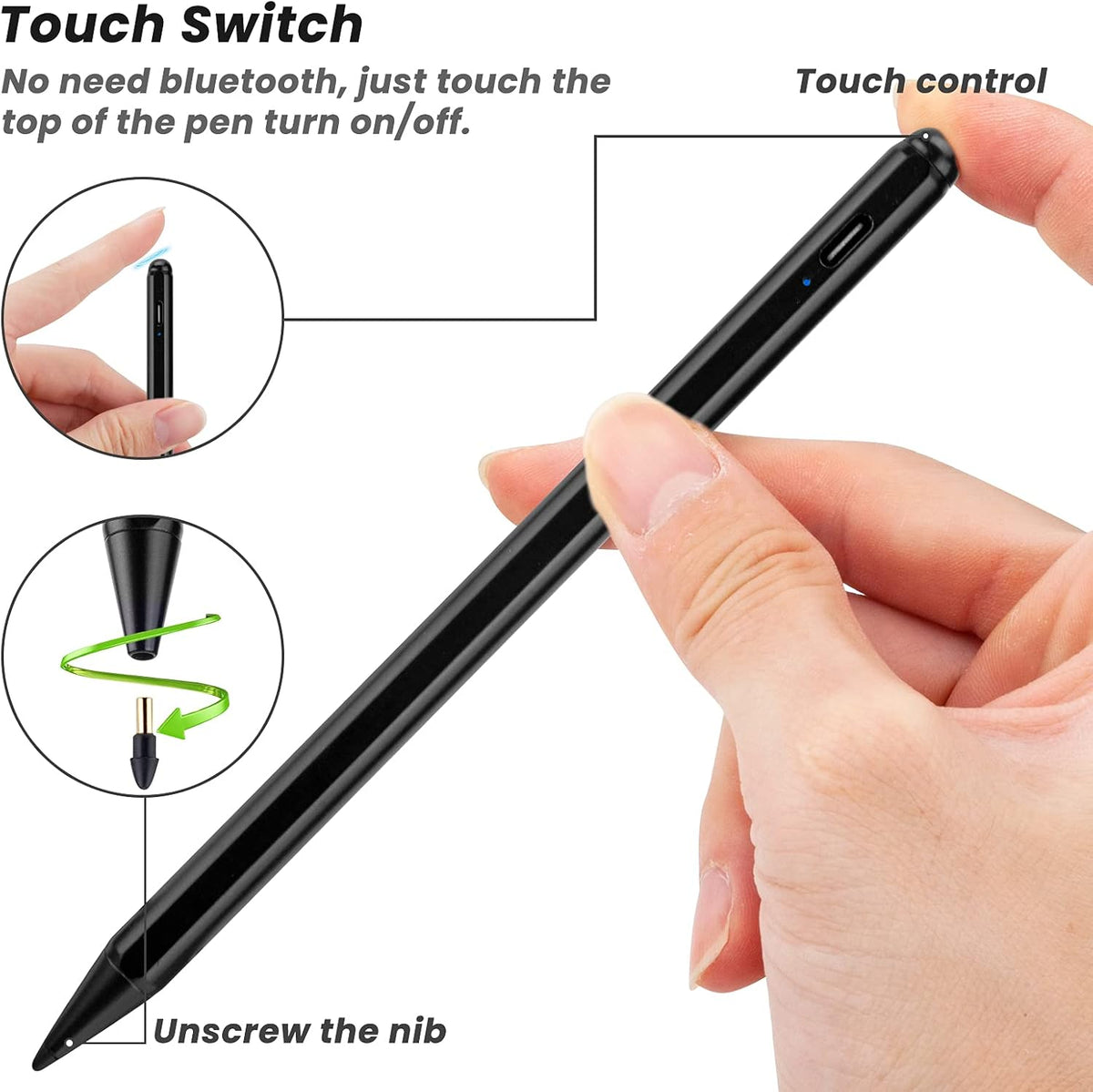 Stylus Pencil for iPad Mini 6th/5th Generation, Palm Rejection, 1.5mm Fine Tip, Compatible with Apple Pencil 2, Black