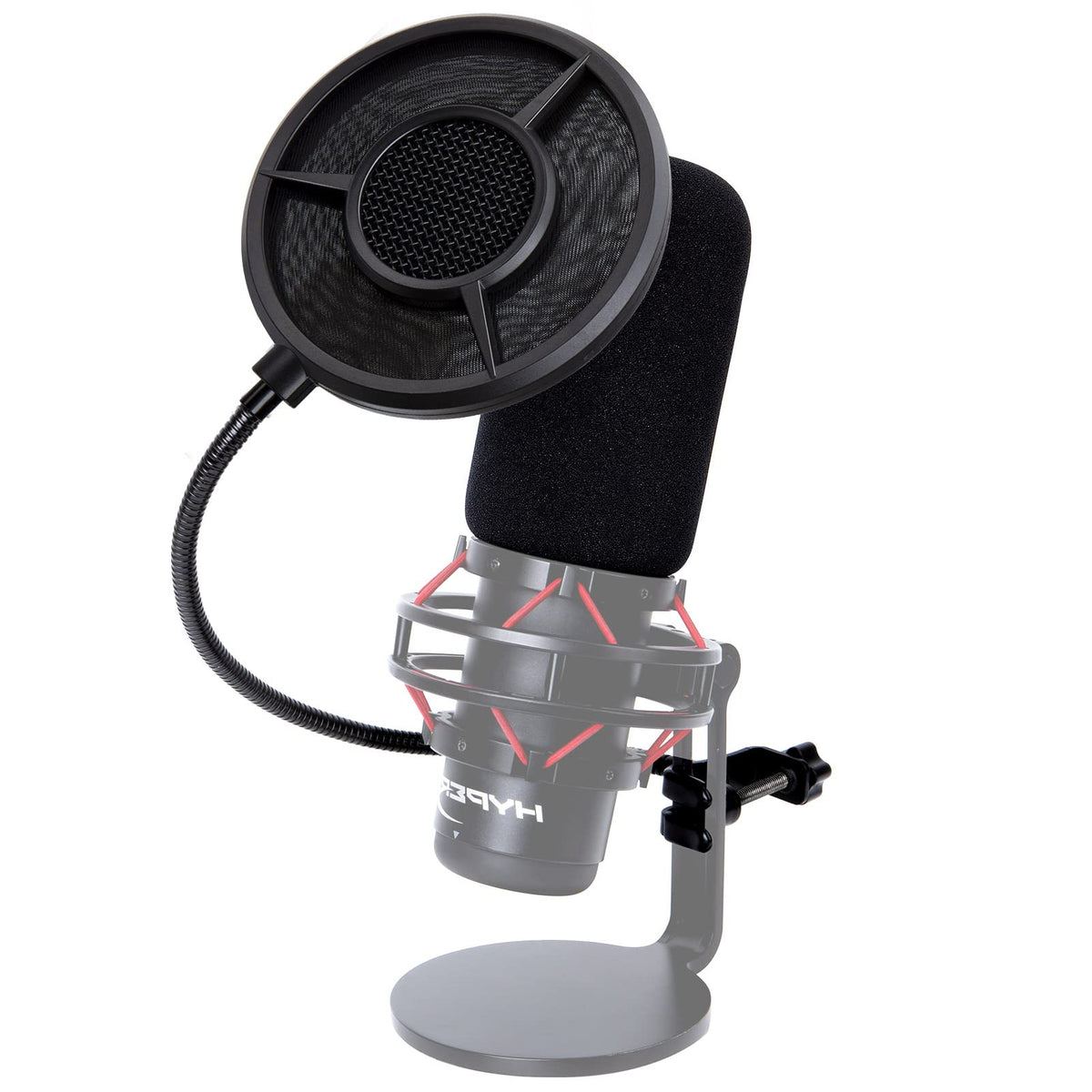 SUNMON Mic Pop Filter with Windsrceen Foam Cover,Compatible with HyperX QuadCast,6 Layered Wind Pop Screen with Flexible 360 Goo