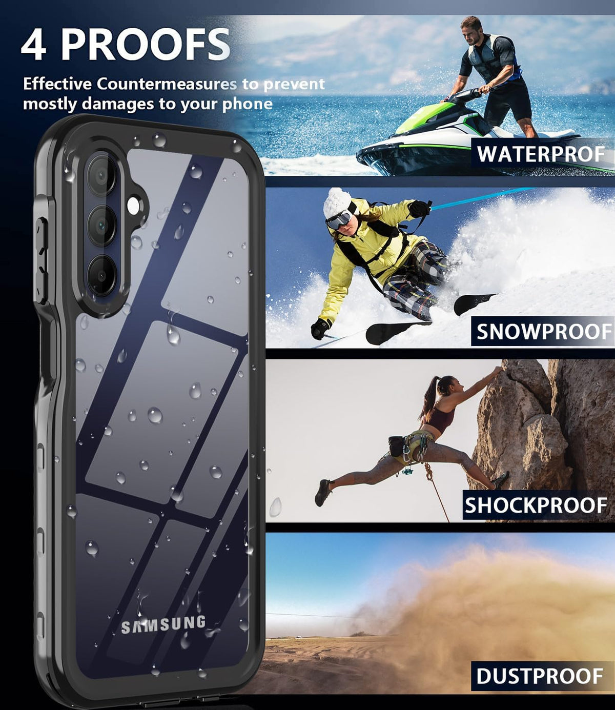 Samsung Galaxy A15 5G Case, Waterproof with Built-in Screen Protector, 360° Full Body Shockproof Heavy Duty (Black)