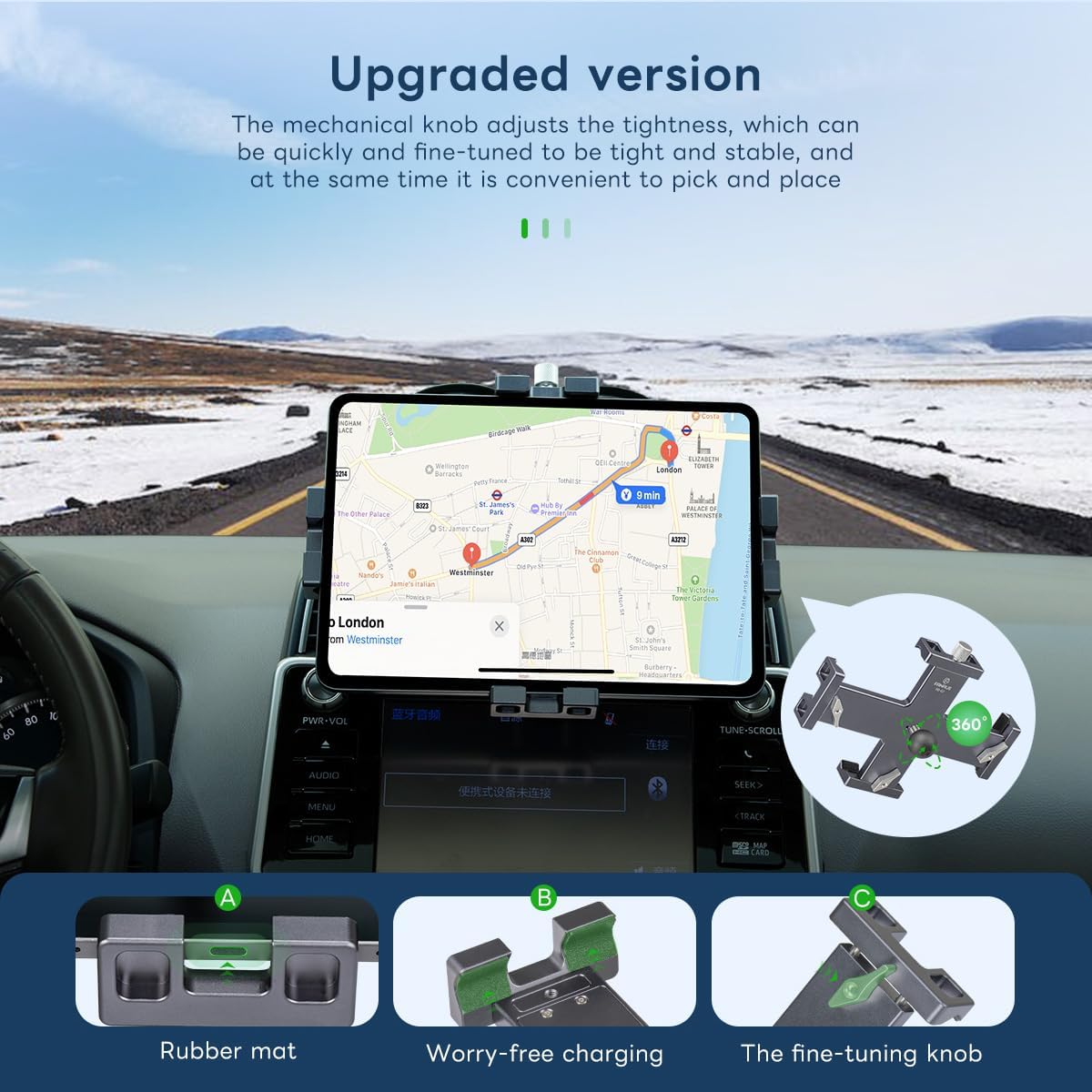 FANAUE Tablet Holder for Car with Ball Head, Lightweight Design, 360 Rotatable Ipad Mount - for Your Windshield, Dashboard, or Desk,Compatible with All 8"-12.9" Tablets (iPad Mini, iPad Pro 12.9)