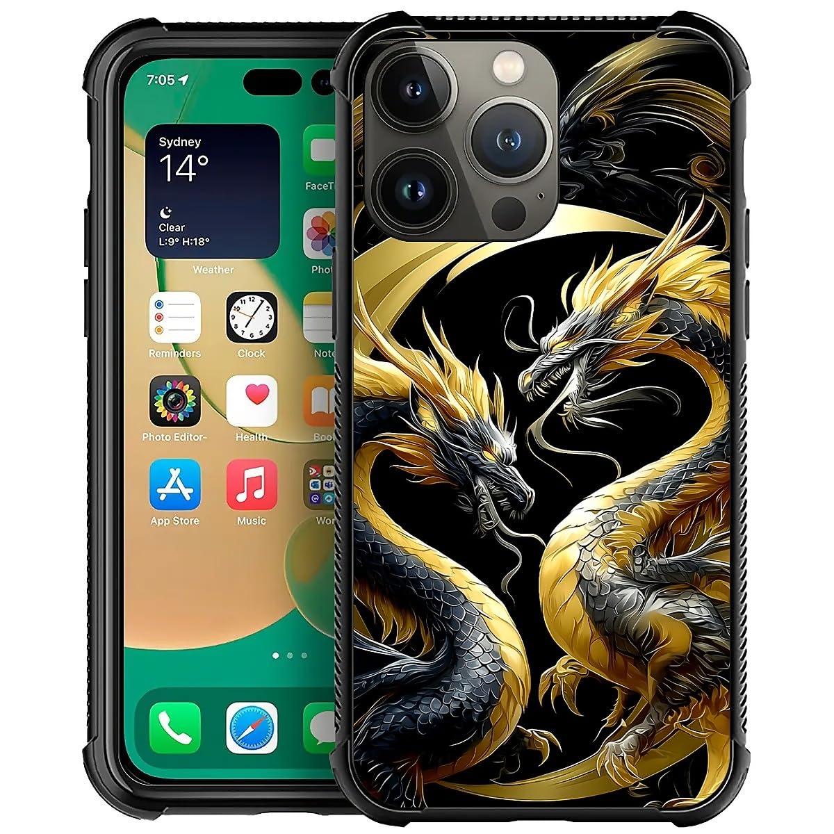 Deaorew For Iphone 15 Pro Max Case | Classic Slim Cover Design | Golden Black Dragon