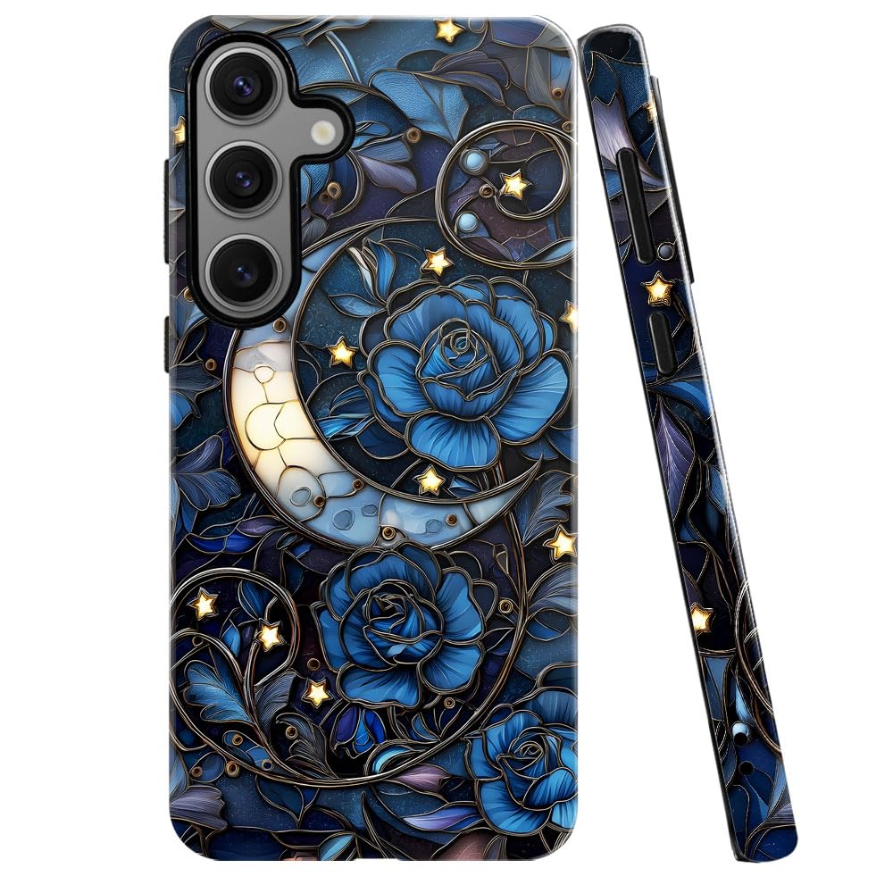 Case For Samsung Galaxy S23 Fe,Stained Glass Moon Mosaic Dark Academia Phone Case Military-Grade Drop Protection Cover For Women
