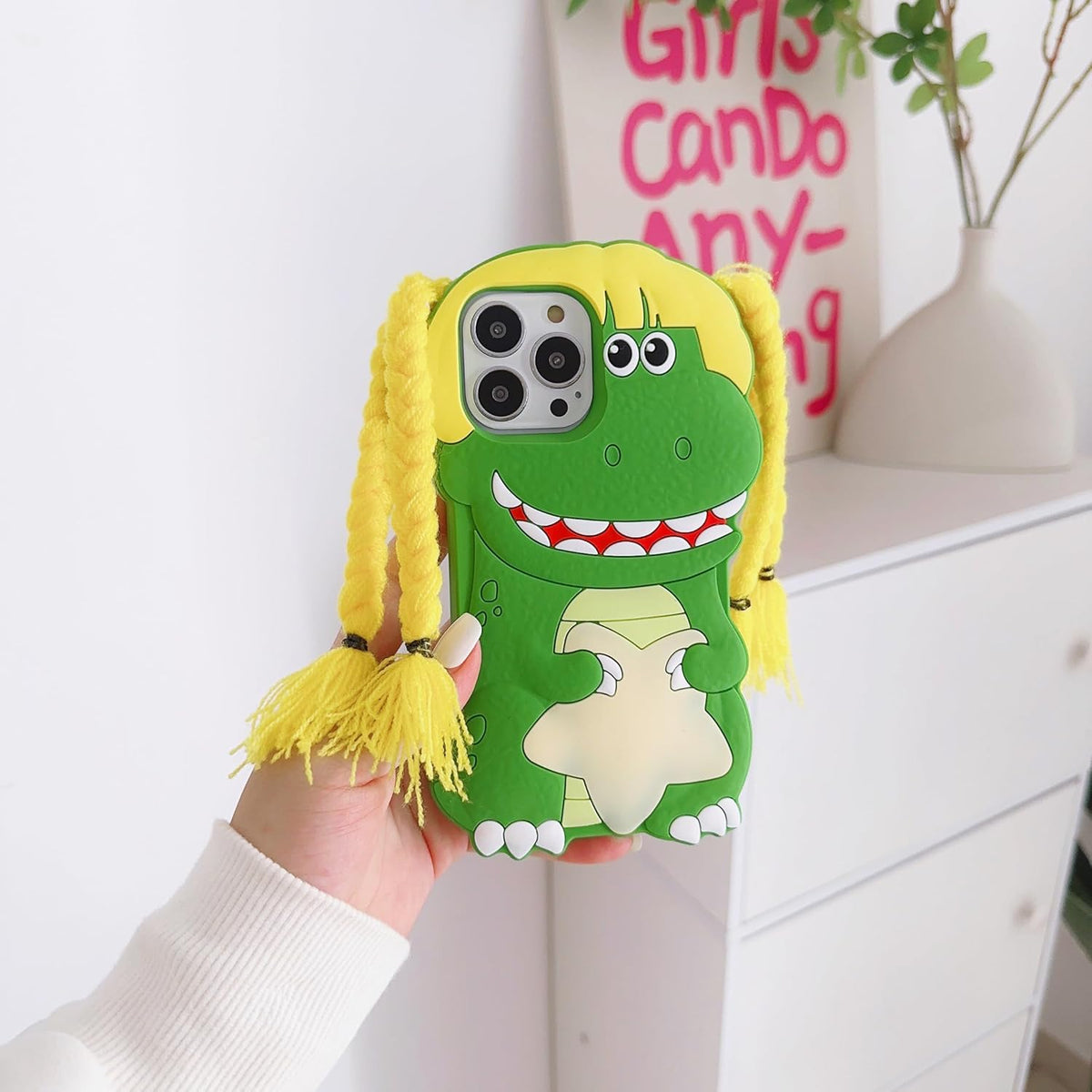 3D Cute Dinosaur Soft Case for iPhone 12 Pro Max, Creative Character Soft Silicone Case for Kids Teens (Braid Dinosaur)