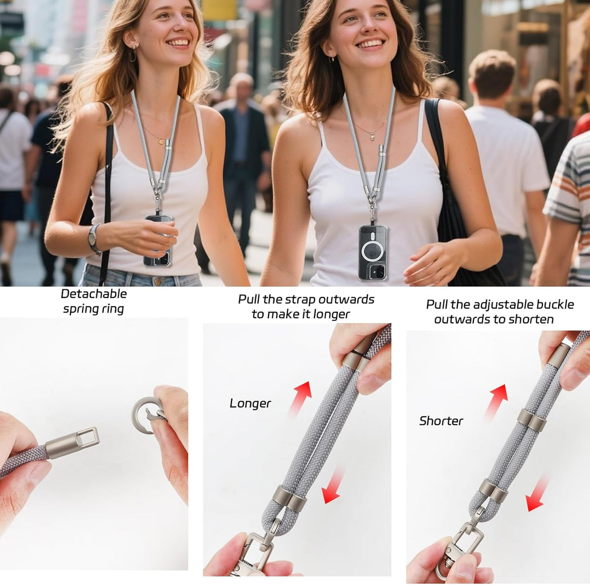 3-in-1 Adjustable Phone Lanyard Crossbody Cell Phone Neck Strap Universal Mobile Wrist Lanyard
