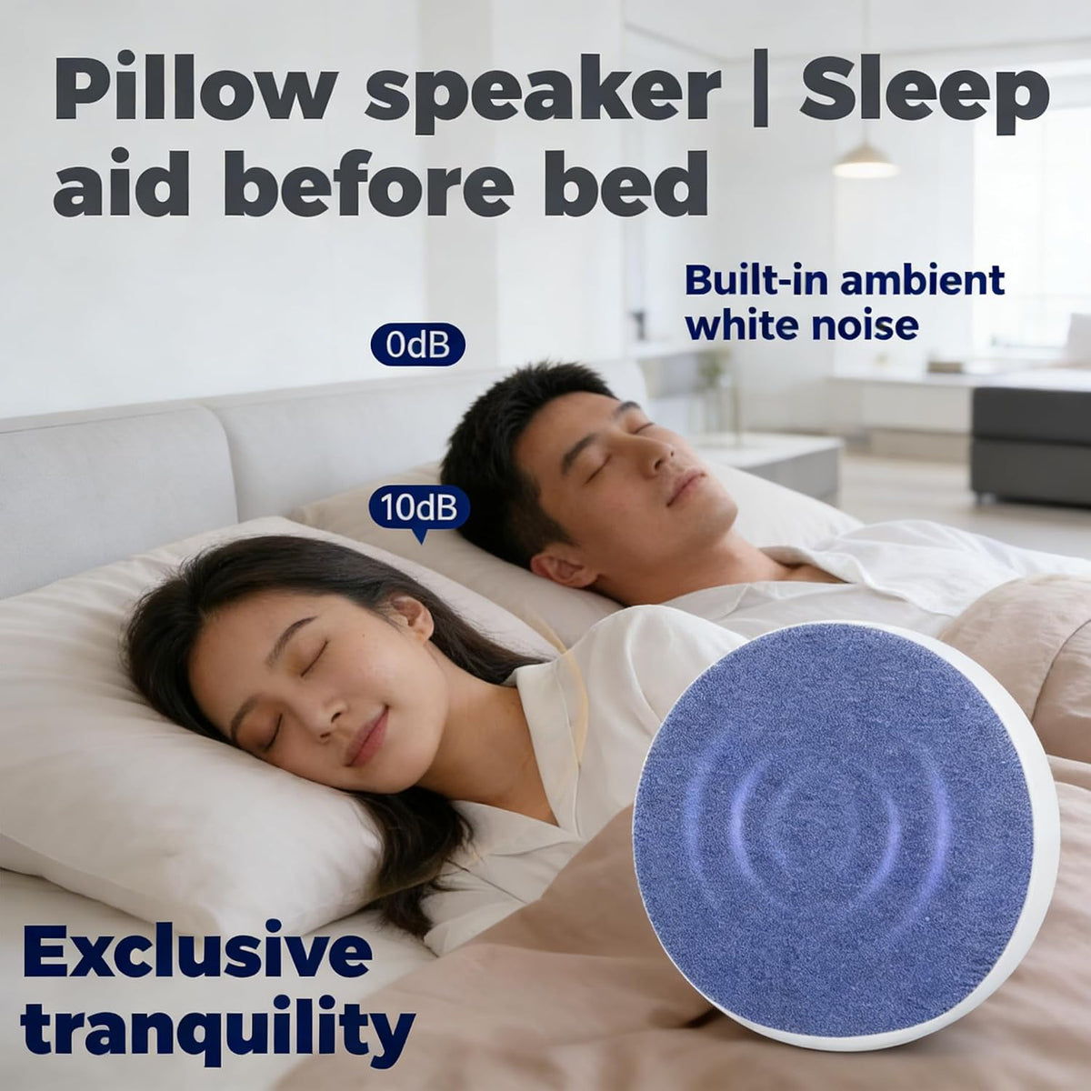 Generic Immersive Ultra-Slim Bluetooth Pillow Speaker for Sleeping, Ultra-Thin Bluetooth Sleep Aid Speaker with White