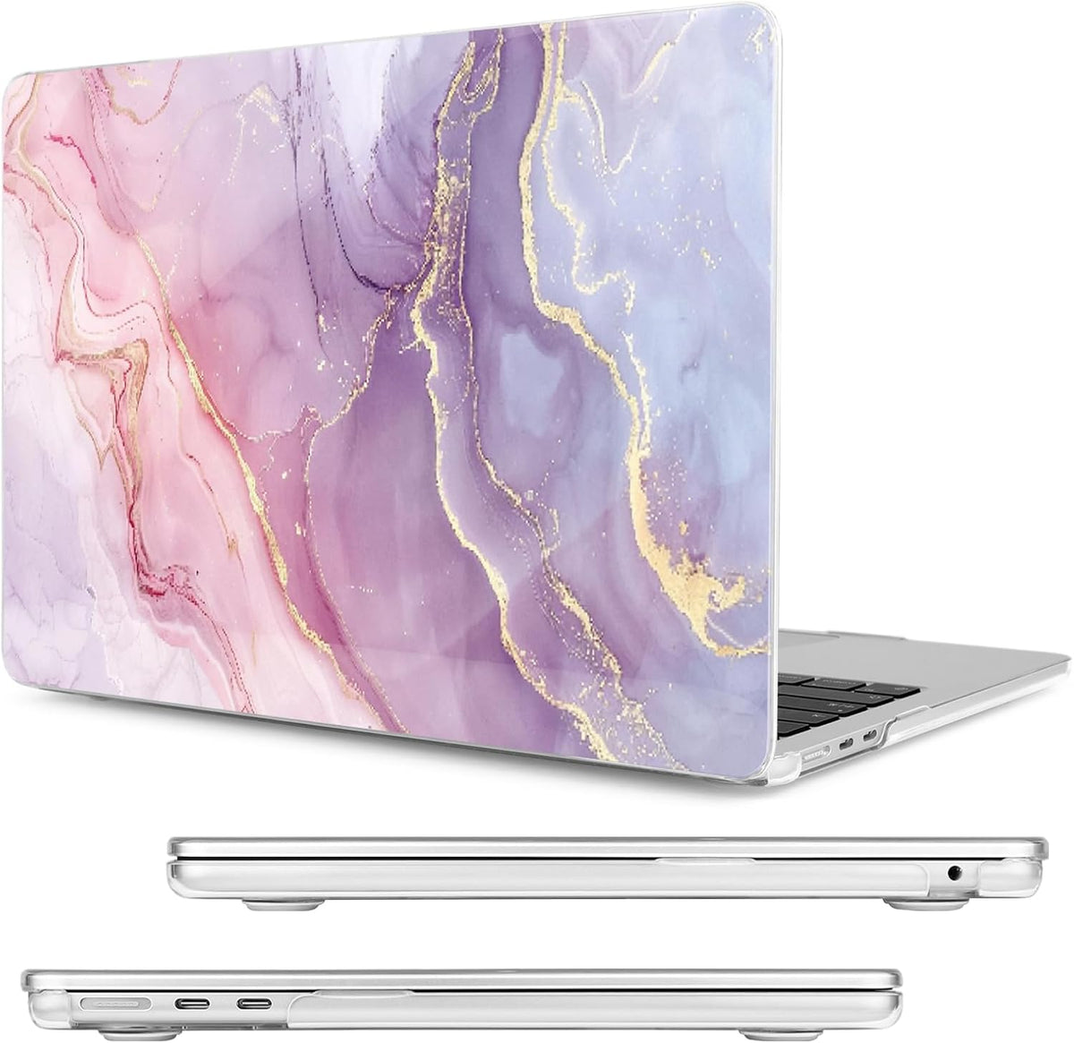 Compatible with MacBook Air 13.6 inch Case, M4 A3240/M3 A3113/M2 A2681 (Released 2025 to 2022), Hard Shell, Keyboard Cover, Screen Protector, Webcam Cover & Type-C Adapter, Pink Marble