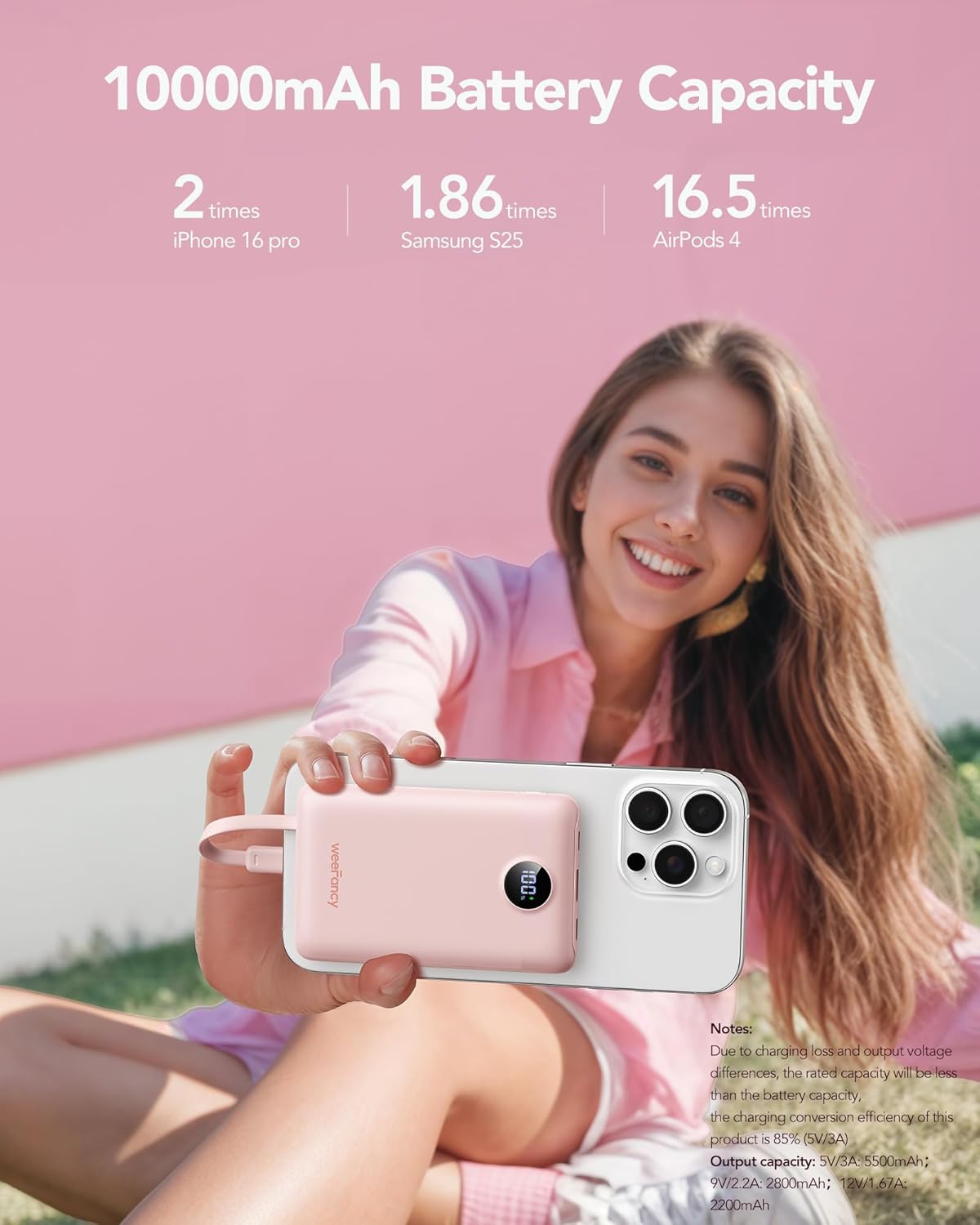 Mini Portable Charger with Built-in Cables 22.5W Fast Charging Power Bank USB-C Small Battery Pack 10000mAh Travel Essential Slim Battery for iPhone 16/15/14, Samsung 25/24, and More