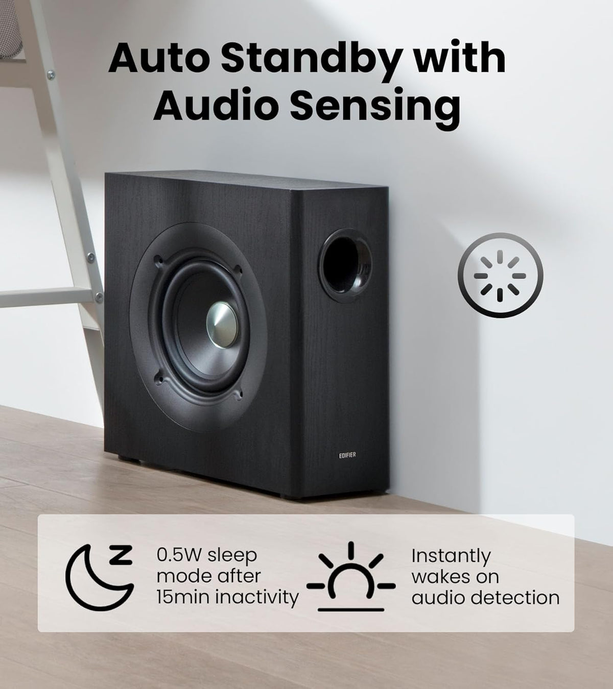 Edifier T5s Powered Active Subwoofer with 70W RMS, 8" Long-Throw Woofer, Deep Bass (35Hz) Speaker, Built-in Amp, Low Distortion, Phase Selector & Energy-Efficient for Home & Studio Audio, Black