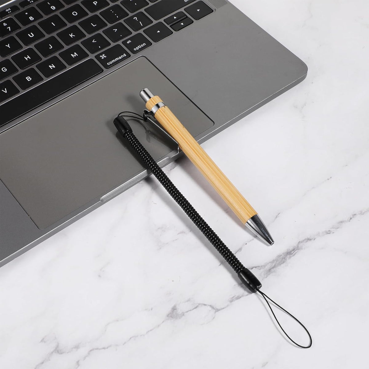 6PCS Black Retractable Spring Coil Strap Pen Leash, Plastic Elastic Pencil Chain Tether Lanyard for Touchscreen Pens