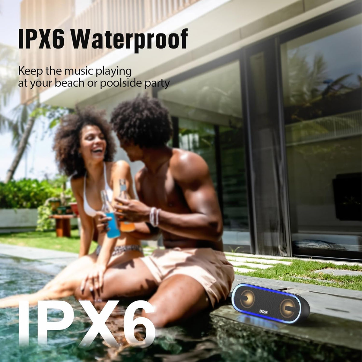 DOSS SoundBox Pro+ P300 Bluetooth Speaker with 40W Stereo Sound, Extra Bass, IPX6 Waterproof, TWS Pairing, Diverse Lights Show, 20H Playtime, Portable for Party, Camping, Beach - Pink
