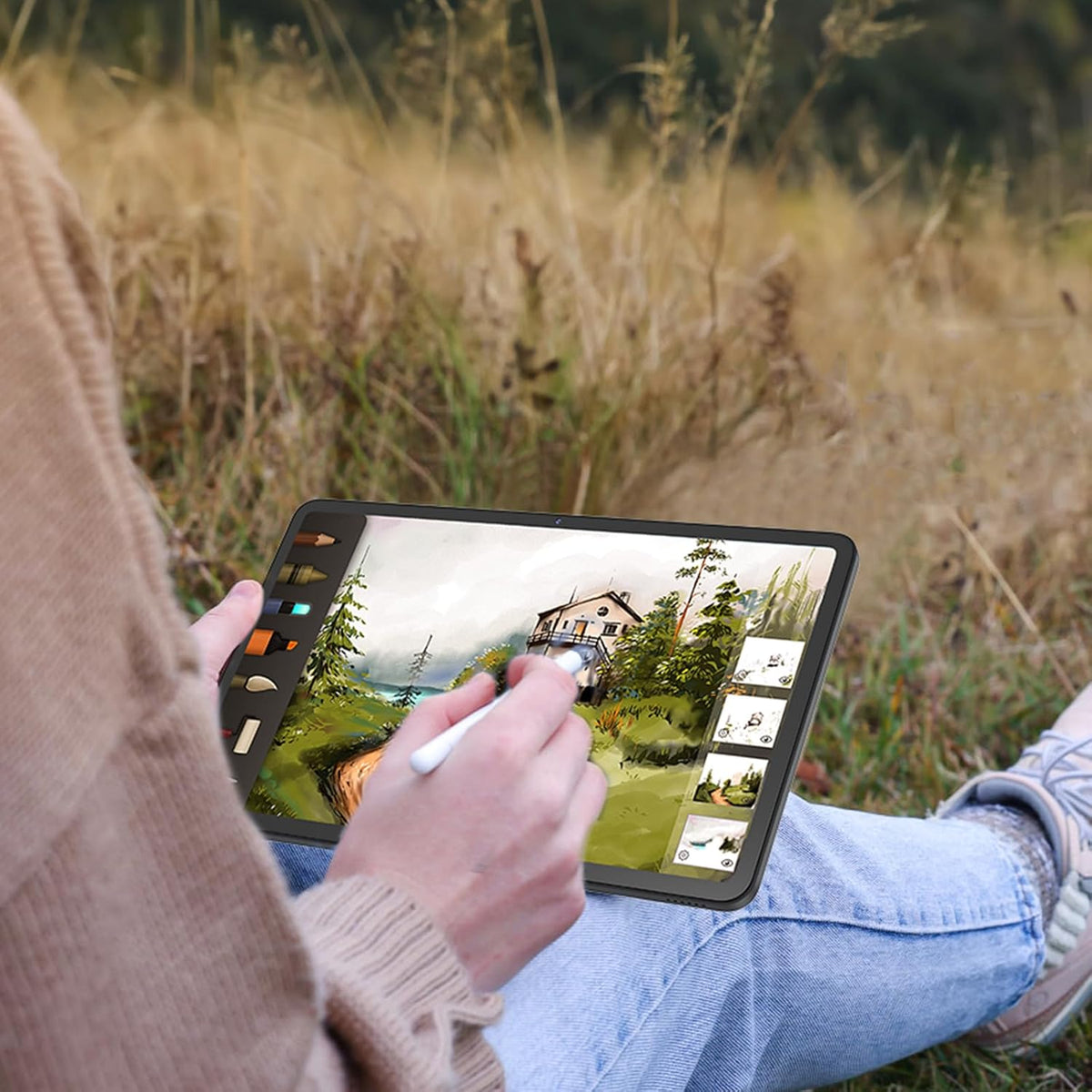Tablet 12 inch Android 15 Tablets, 24GB(8+16)RAM+256 Storage(Expand to 1TB), Android Tablet with Keyboard, Octa-Core, 2K 2000x1200 Display, 16MP Dual Camera, 8000mAh, 5G WiFi,GPS,Bluetooth 5.0(Black)