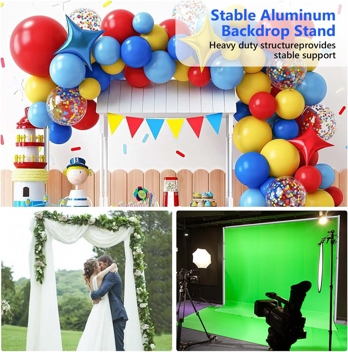Pipe and Drap Backdrop Stand Kit ,10x 10ft Heavy Duty Adjustable Frame Backdrop Stand with Flat Base,Carry bag for Event, Birthday Party, displays and Wedding Decoration