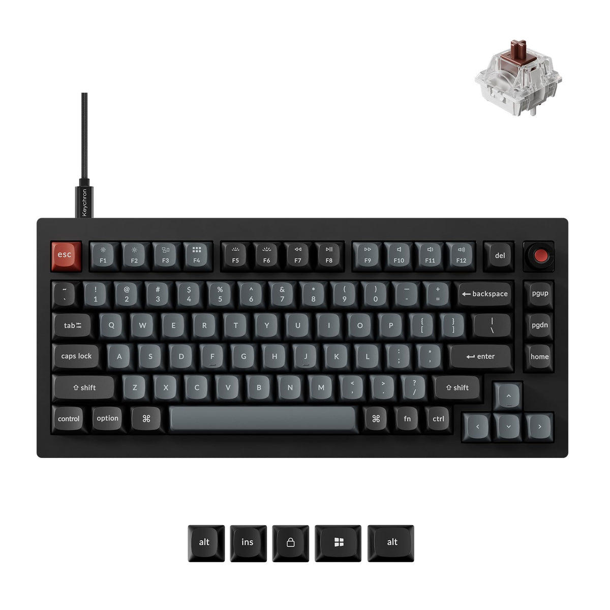 Keychron V1 8K Custom Mechanical Keyboard, 75% Wired Layout, Ultra-Low Latency 8000Hz, Qmk Programmable, Hot-Swappable Brown Swi