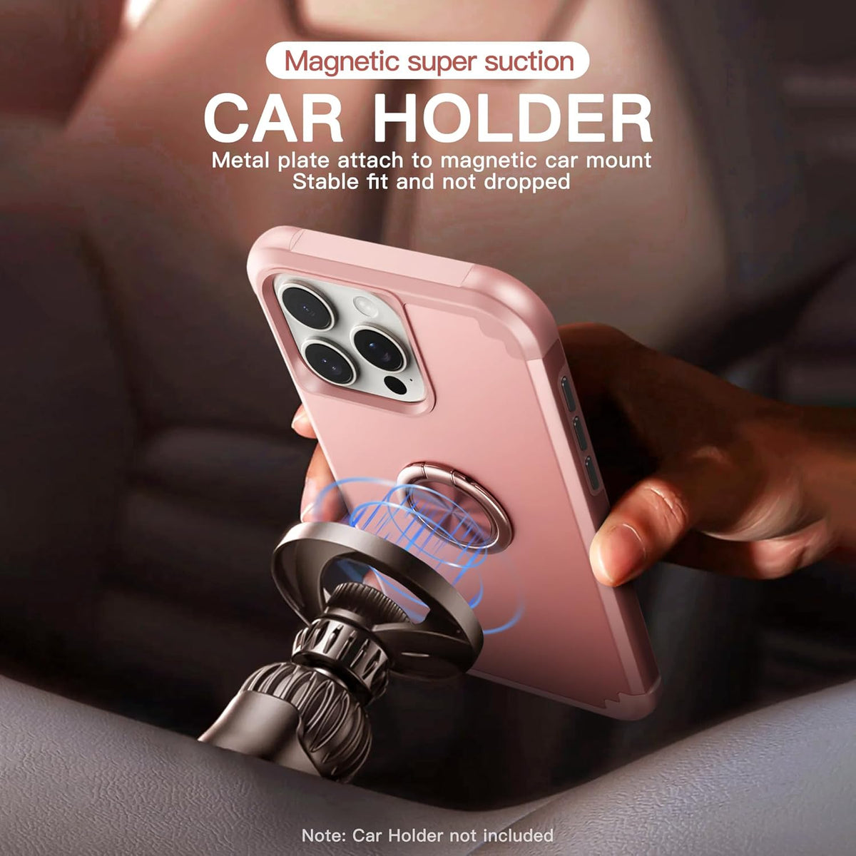 IDweel iPhone 14 Pro Max Case - Rose Gold, 2-in-1 Shockproof, Screen Protector, 360° Ring Holder, Camera Lens Protector.