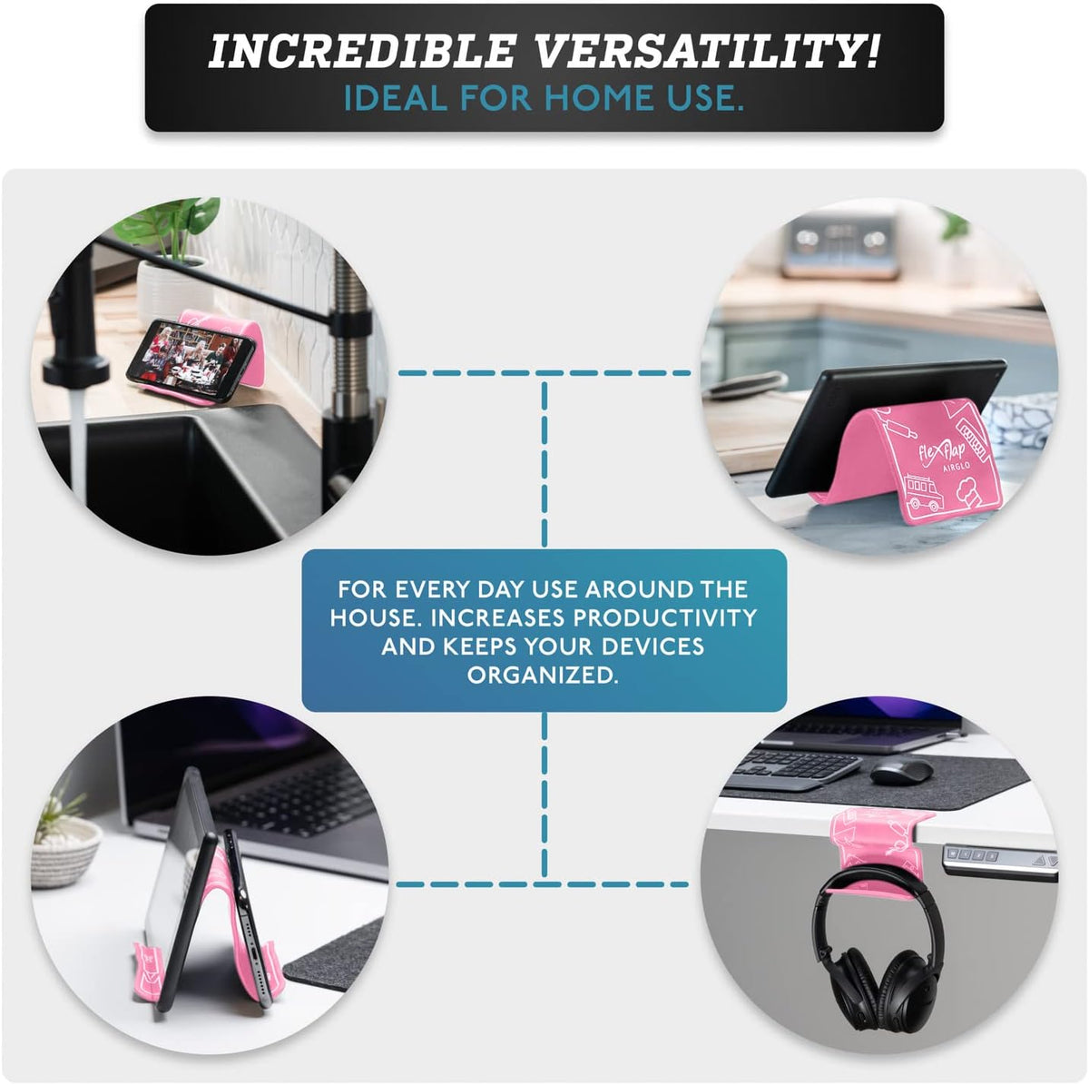 Airplane Travel Essentials for Flying Flex Flap Cell Phone Holder & Flexible Tablet Stand for Desk, Bed, Treadmill, Home & in-Flight Airplane Travel Accessories - Travel Must Haves Gadgets (Pro Pink)