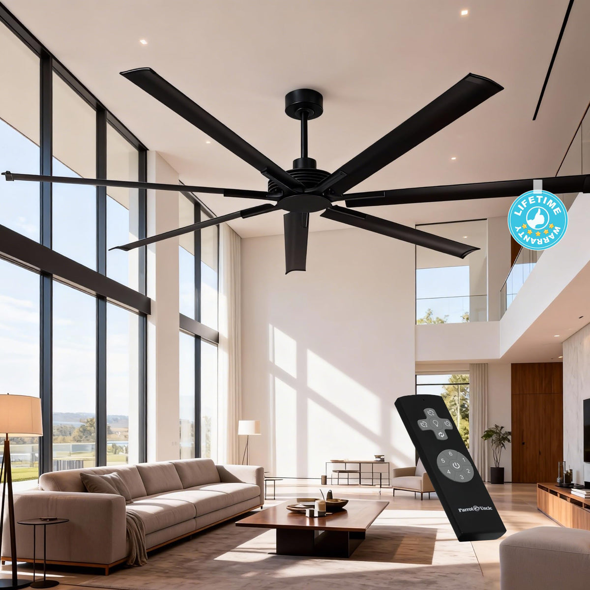 Industrial Ceiling Fans with Remote Control, 100 Inch Black Big Ceiling Fans without Lights for Living Room Shop Garage Bedroom