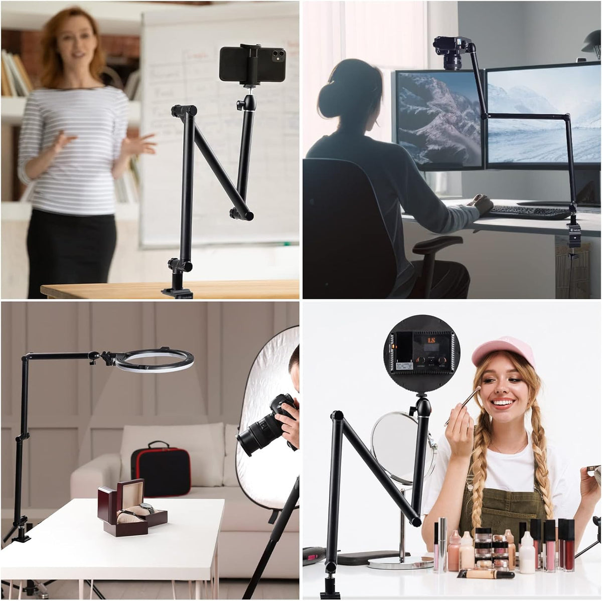 TARION Adjustable Camera Desk Mount Stand, Articulating Arm for DSLR Photography, Heavy Duty Tabletop Mount