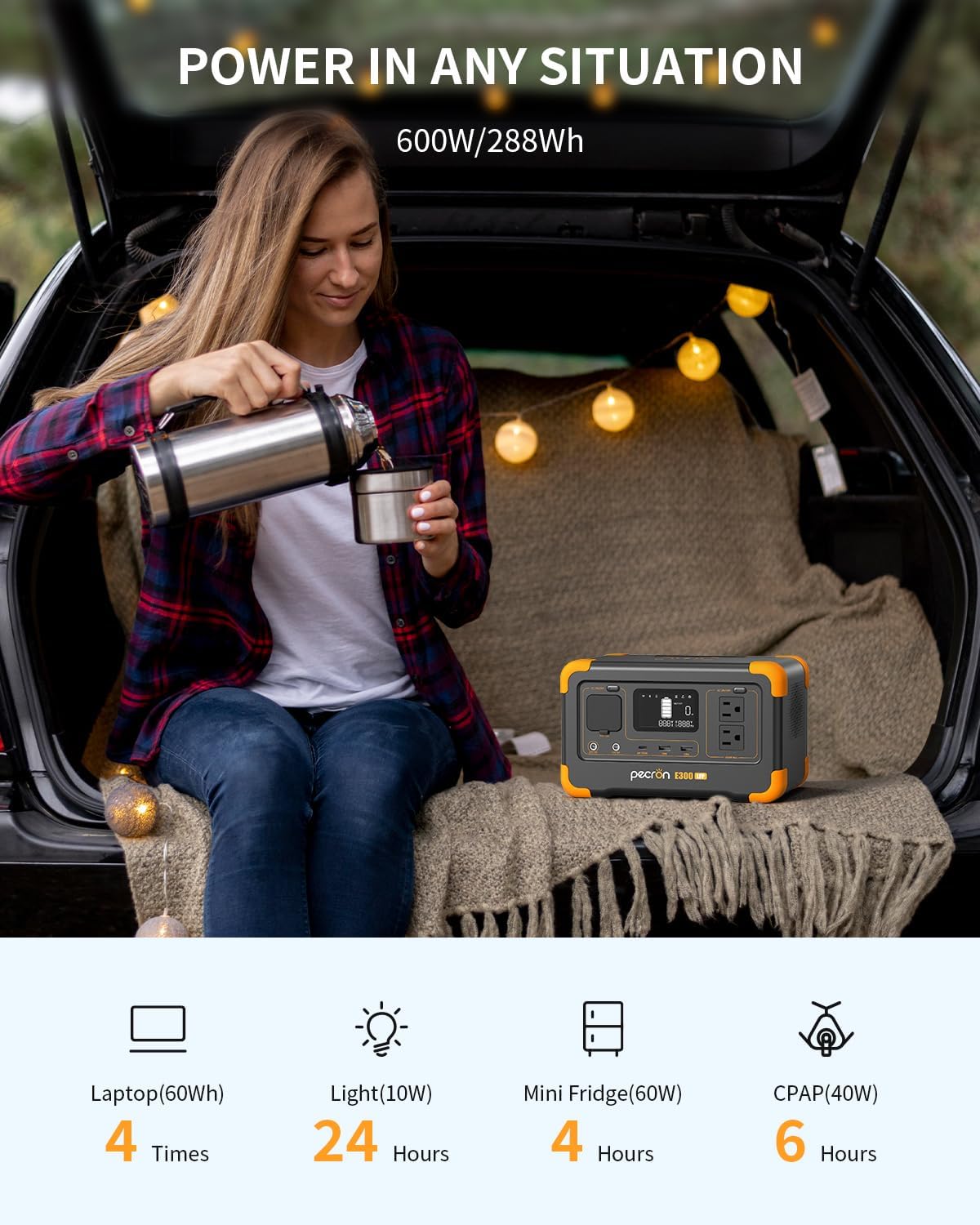 PECRON E300LFP 288Wh Solar Generator with 100W Solar Panel, 600W Portable Power Station LiFePO4 Battery, Fast Charge Battery for Home, Outdoor, Off-Grid Living, RV, Emergency