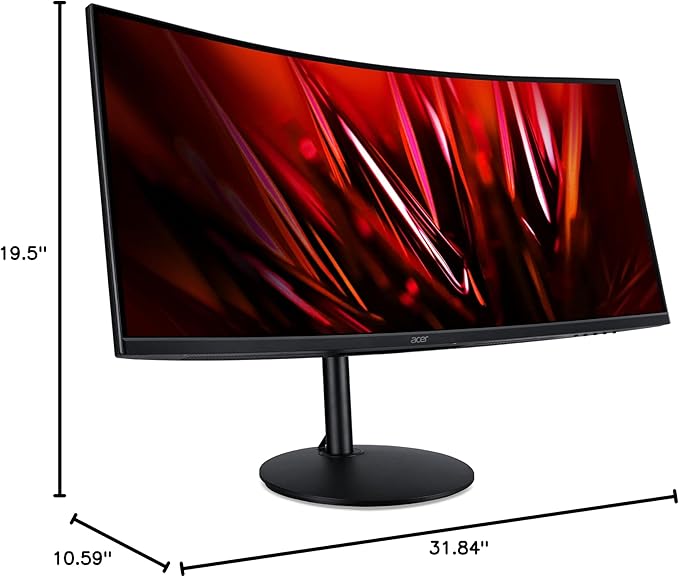 acer Nitro 34 QHD 3440 x 1440 1500R Curved PC Gaming Monitor AMD FreeSync Premium 165Hz Refresh 1ms (VRB) ZeroFrame Design 2 x Display Port 1.4 & 2 x HDMI 2.0 Ports XZ342CU SbmiipphxBlack