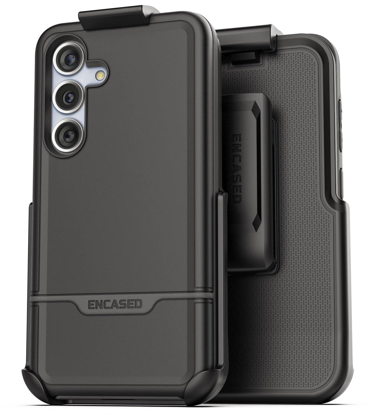 Encased Rebel Designed For Samsung Galaxy S24 Belt Clip Case (2024) Protective Phone Case With Holster (Black) (S24)