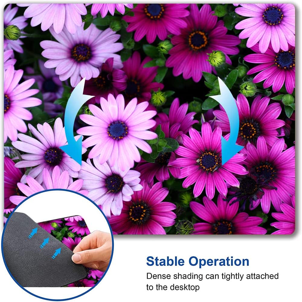 Hoka Fenle Mouse Pad with Flower Design - Purple Floral Square Waterproof Non-Slip Mouse Mat for Women's Laptop & Office