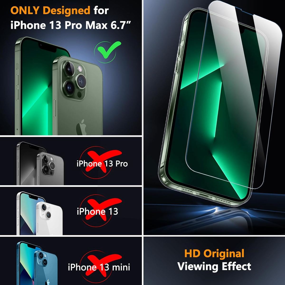 SPIDERCASE Clear Magnetic Case for iPhone 13 Pro Max, Military Drop Protection + 2 Glass Protectors & Kickstand.