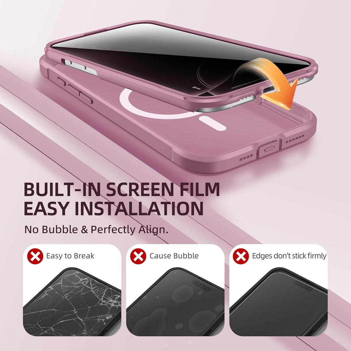 BERFY Magnetic for iPhone 16 Pro Case, Compatible with MagSafe, Built-in Privacy Screen Protector and Upgraded Camera Protection, Anti-Spy Full Body Shockproof Phone Case for 16 Pro 6.3",Palevioletred