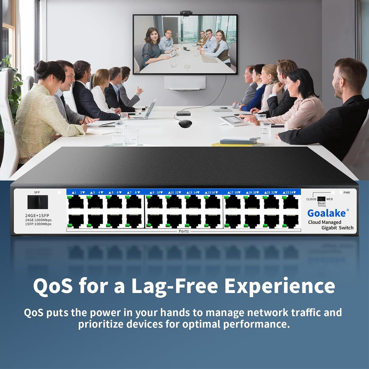 Easy Smart Managed Ethernet Switch, 24 Port Gigabit Switch,Network Hub, Ethernet Splitter, Plug & Play, Industrial Grade Fan Design, VLAN, Qos, Desktop or Wall Mount