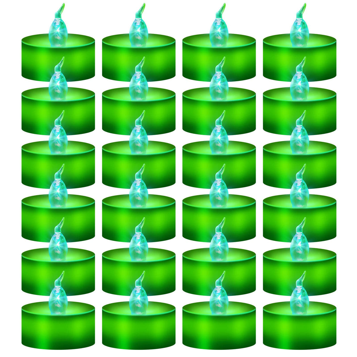 Windshell 24 Pack Green Flickering Flame Tea Lights (Green Led Light Source), Battery Operated Flameless Tealight Candles For Ha