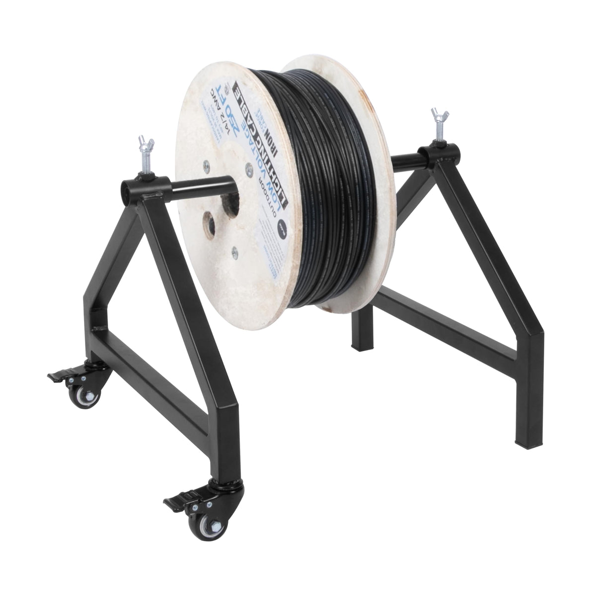 Iron Forge Cable Wire Spool Rack, Cable Caddy Spool Holder - Heavy Duty Welded Steel Frame Caddy Rack With Locking Swivel Caster