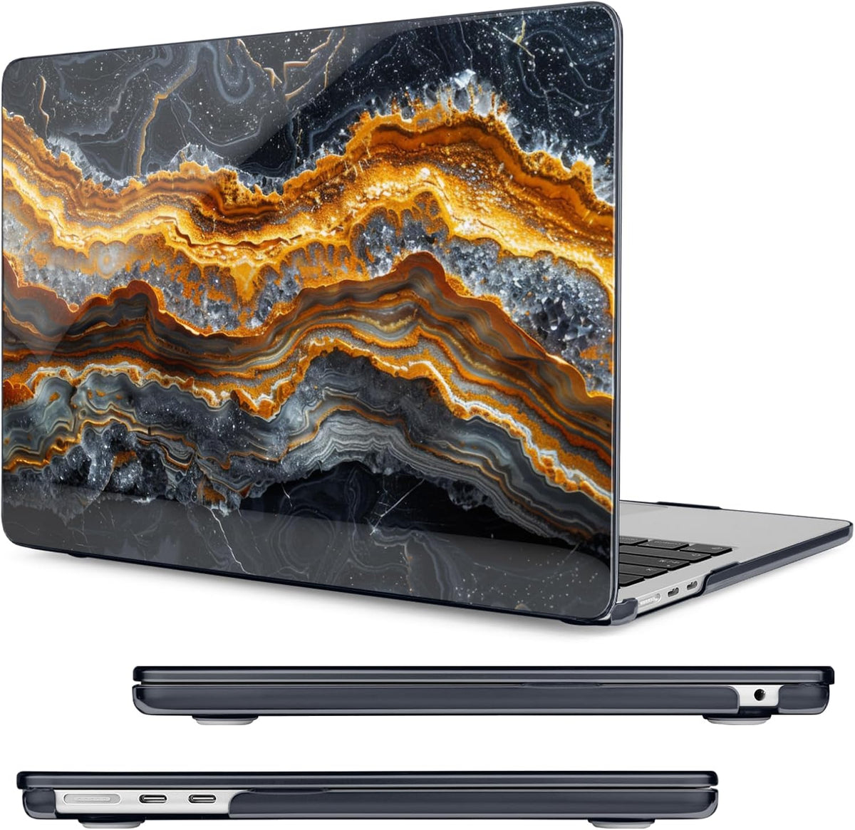 Compatible with MacBook Air 15 inch Case, M4 A3241/M3 A3114/M2 A2941 (Released 2025 to 2023), Hard Shell, Keyboard Cover, Screen Protector, Webcam Cover & Type-C Adapter, Black Gold