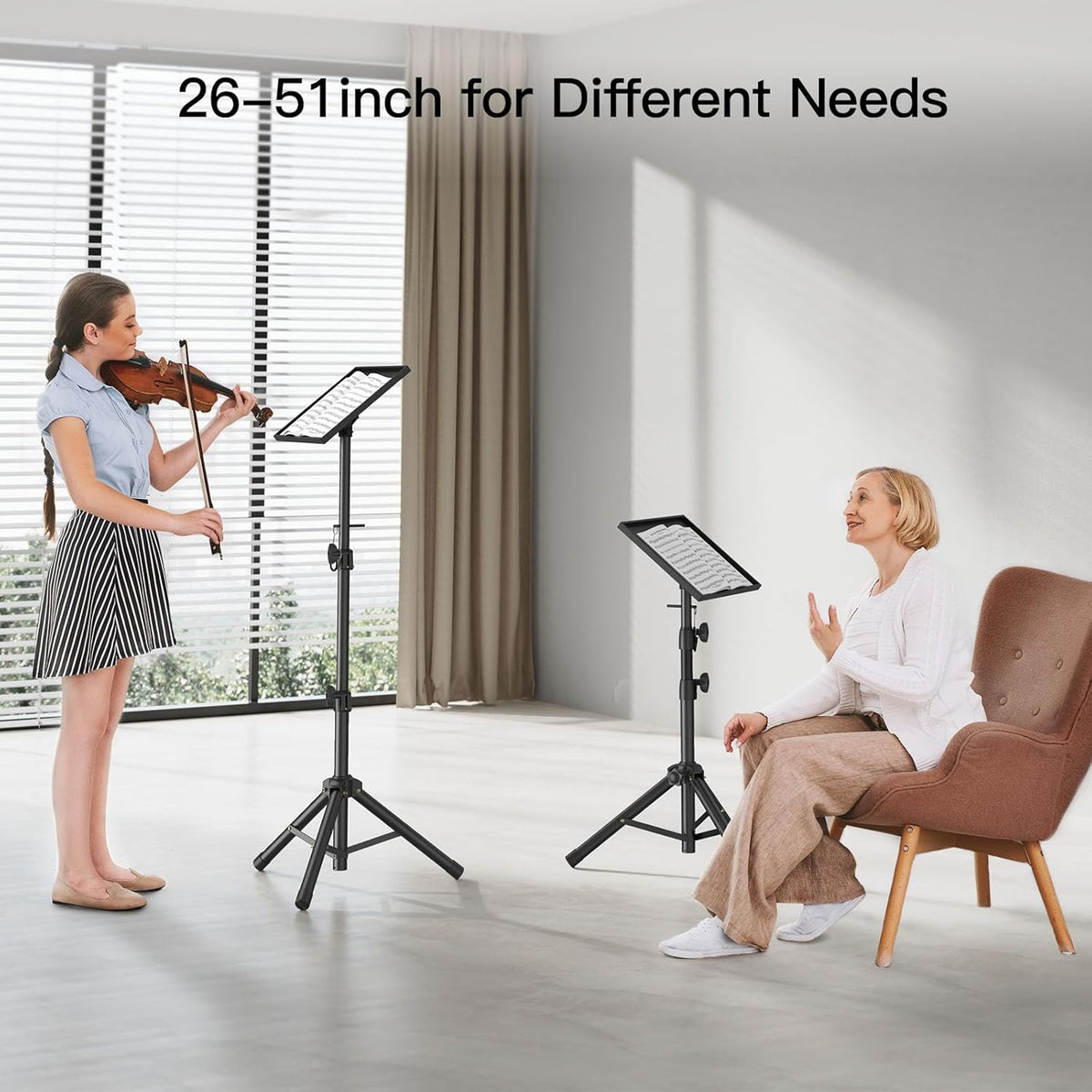 AMADA HOMEFURNISHING Height Adjustable Projector Tripod Stand for 26 to 51 in, Foldable Laptop Tripod Stand, Portable Outdoor Projector Stand for Laptop, Projector, DJ, or Sheet Music-AMPS02