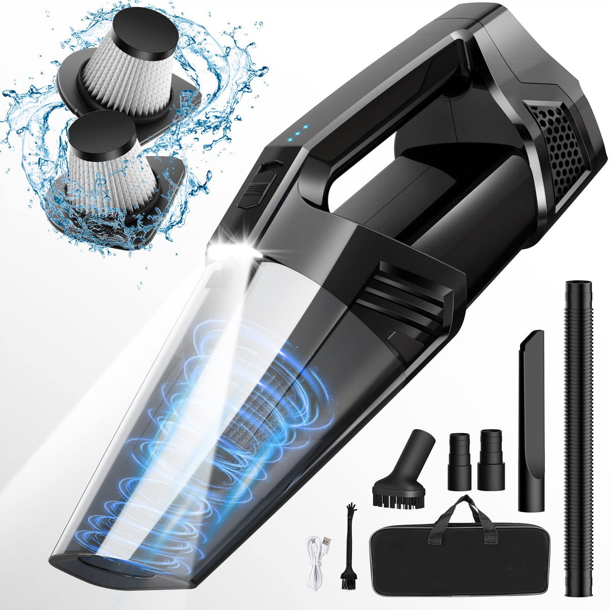 Blestan Handheld Vacuum Cordless Portable Car Vacuum With Led Light, High Power Suction, 3 In 1, Lightweight Rechargeable Hand V