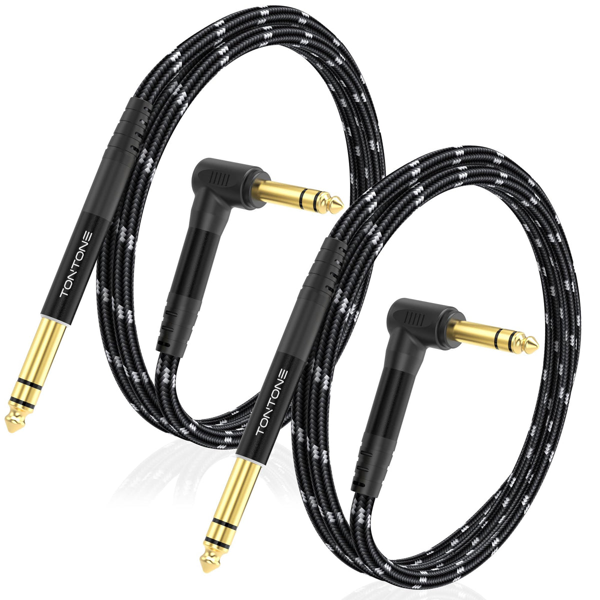 1/4 Inch Trs Cable Right Angle To Straight 2-Pack 3.3Ft, 6.35Mm Balanced 1/4 Audio Cable For Electric Guitar Bass Keyboard Mixer