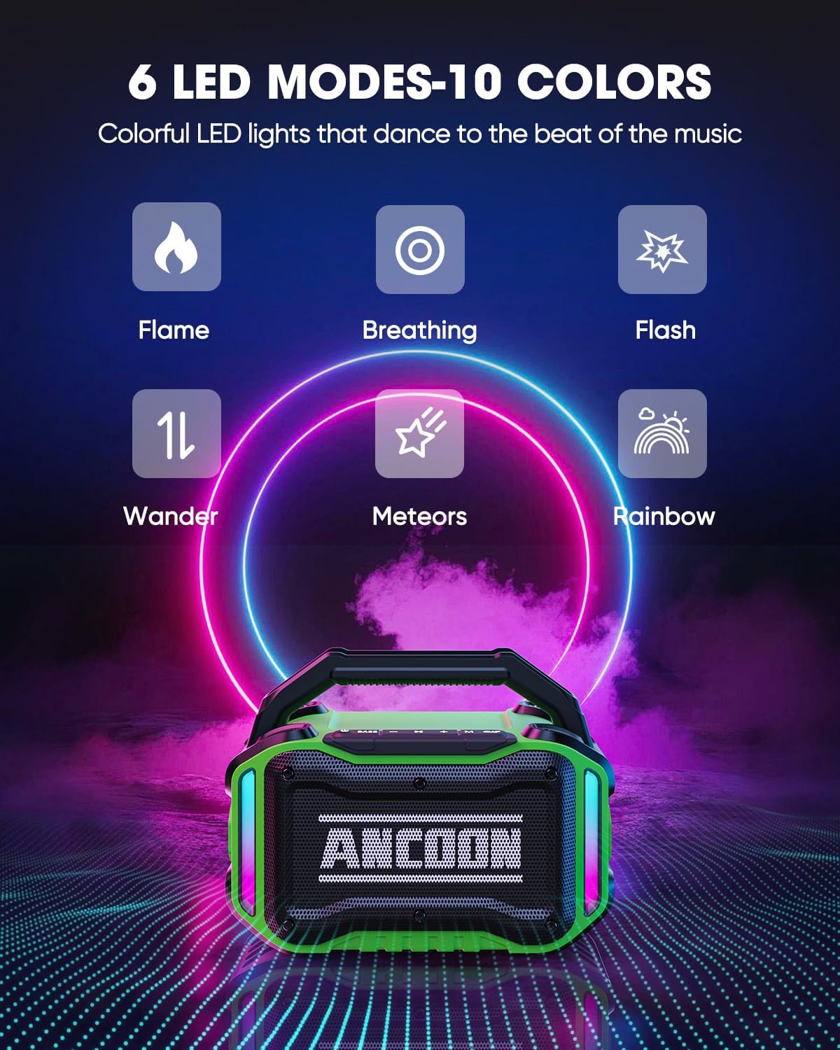 Speakers Bluetooth Wireless: 80W(Peak) Loud Speaker with Bass, 20H Playtime, IPX6 Waterproof, Large Jobsite Speakers for Work, Outdoor, Workshop, Garage, Portable Speaker with TWS (Green)