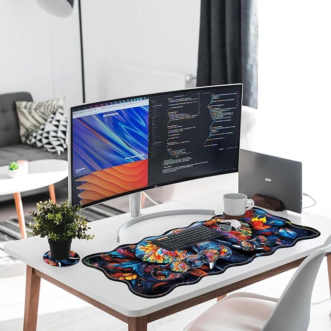 Large Gaming Mouse Pad Keyboard Wrist Rest Pad & Wrist Support Mousepad Set Stitched Edge Extended Non-Slip Base Memory Foam Desk Mat for Office HomeCute Colorful Elephant