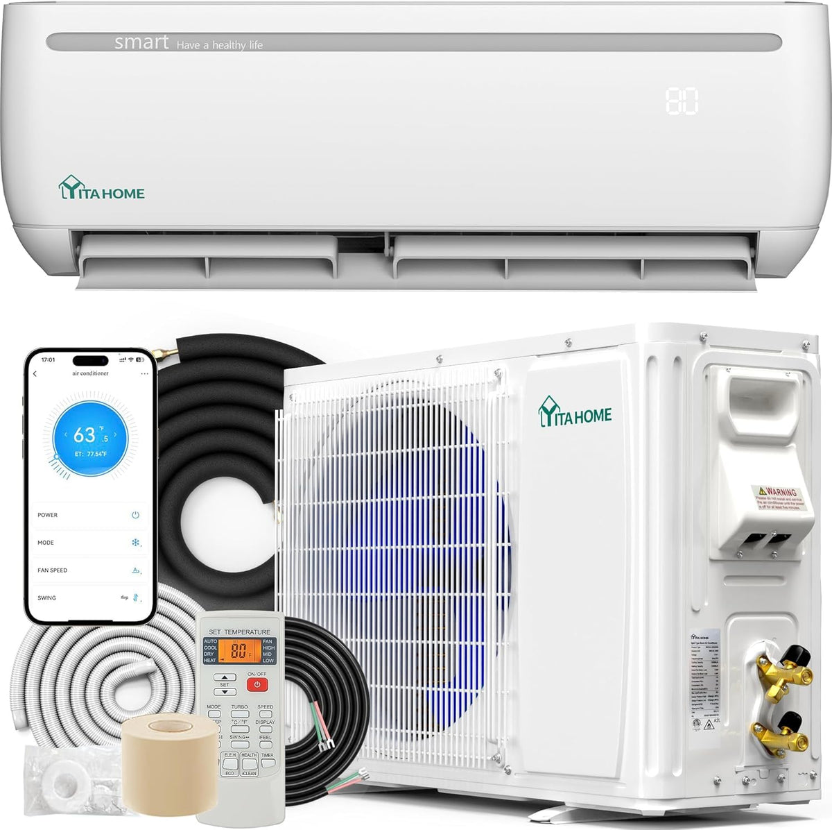 Yitahome 24000 Btu Mini Split Ac/Heating System, Ductless Mini Split Air Conditioner Heat Pump,230V 18.5 Seer2 Energy Efficient
