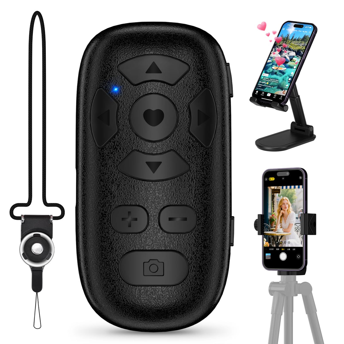 Wireless Camera Remote Control For Iphone & Android, Tiktok Scrolling Remote With Phone Holder And Tripod Mount Adapter, Bluetoo