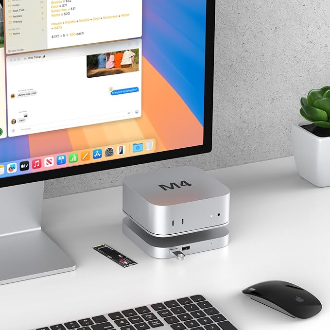 40Gbps USB4 Hub & Stand for Mac mini M4/M4 Pro All-Aluminum Docking Station with 40Gbps M.2 SSD (NVMe PCle) Enclosure 3*USB 2.0 3.5mm Audio USB4 Host | Mac mini M4 USB-4 Dock