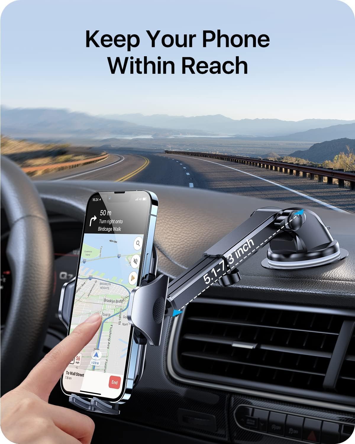 andobil Car Phone Holder Mount (Bumpy Roads Friendly) Military-Grade Phone Holders for Your Car Dashboard Windshield Air Vent Cell Phone Car Mount for iPhone 16 Pro Max 15 14 13, Samsung Silver