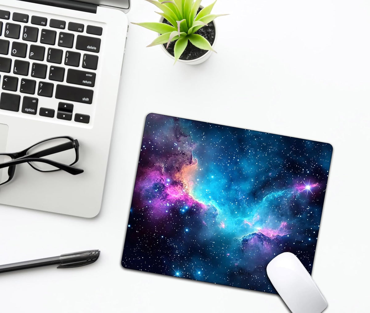 Blue Galaxy Space Mouse Pads for Desk, Portable Wireless Computer Mouse pad Small Design with Women, Non-Slip Rubber Base Laptop Mousepad 9.5" x 7.9" Smooth Surface for Office & Travel