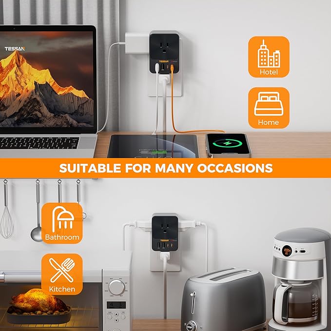 TESSAN USB C Charger Block 30W PD, 4 USB Wall Charger Fast Charging