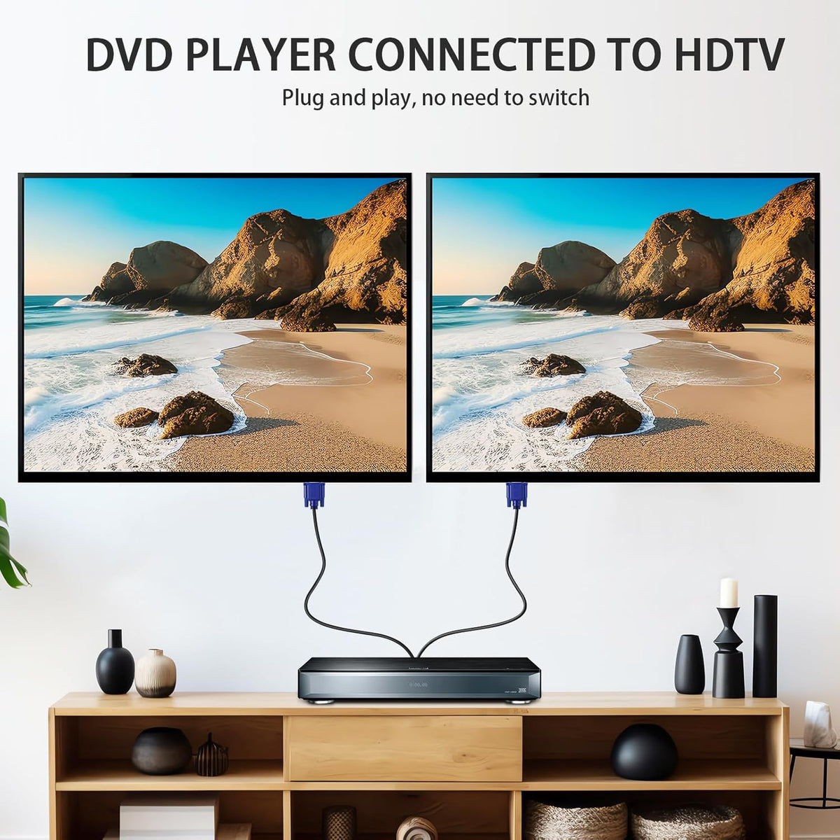 PASOW VGA Splitter Cable (No Screen Extension) 1 Male to 2 Male Dual Monitor Y Adapter 1080P Full HD for projectors, HDTVs, Monitors (3 Feet) - Only for Screen Duplication - Work for Identical Monitor